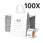 Sac en papier (S) - Wit - (avec Autocollants « Cadeau voor jou») - 100 pièces - 18 x 8 x 22 cm - Sacs en papier - Sac Kraft - Tassen - Sac cadeau - Papier Kraft Natron de haute qualité - Eco