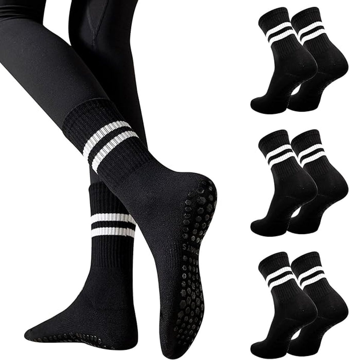 Antislip Sokken Dames - 3 Paar - Anti Slip Sokken - Antislipsokken - Huissokken - 35-40 EU - Ademend - Comfortabele Sokken - Gripsokken voor Yoga Pilates Ballerina Ballet - Fietssokken Wielrensokken Fiets tennissokken & Voetbal - Zwart