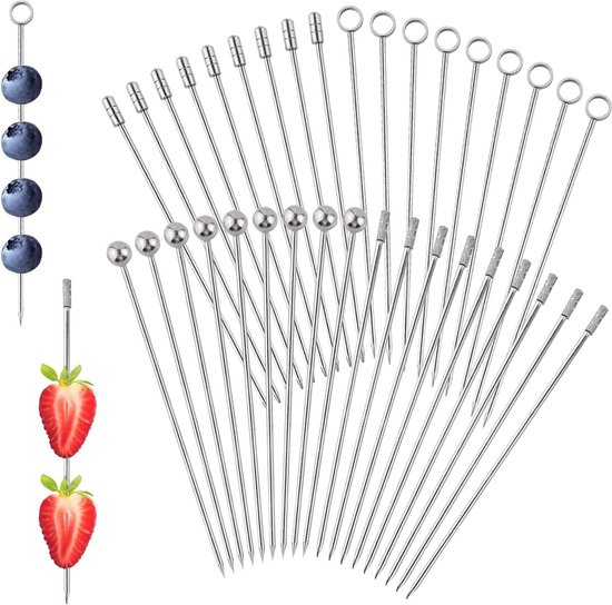 Ensemble De 12 Pics à Cocktail Réutilisables En Inox Avec Support - Or, Pour Apéritifs, Barbecue, Fêtes
