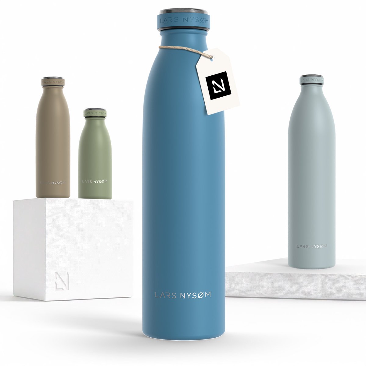 LARS NYSØM Ren Roestvrijstalen drinkfles 750ml - BPA-vrije geïsoleerde waterfles 0,75 Liter (Calypso Blue)