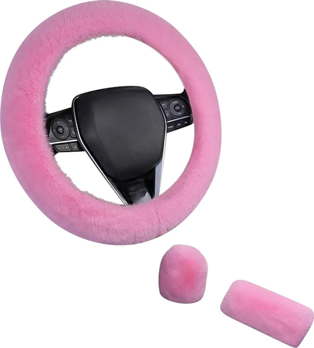 Stuurhoes Auto Set - Extra Zacht Pluche - Roze - Universeel - Kasey Products