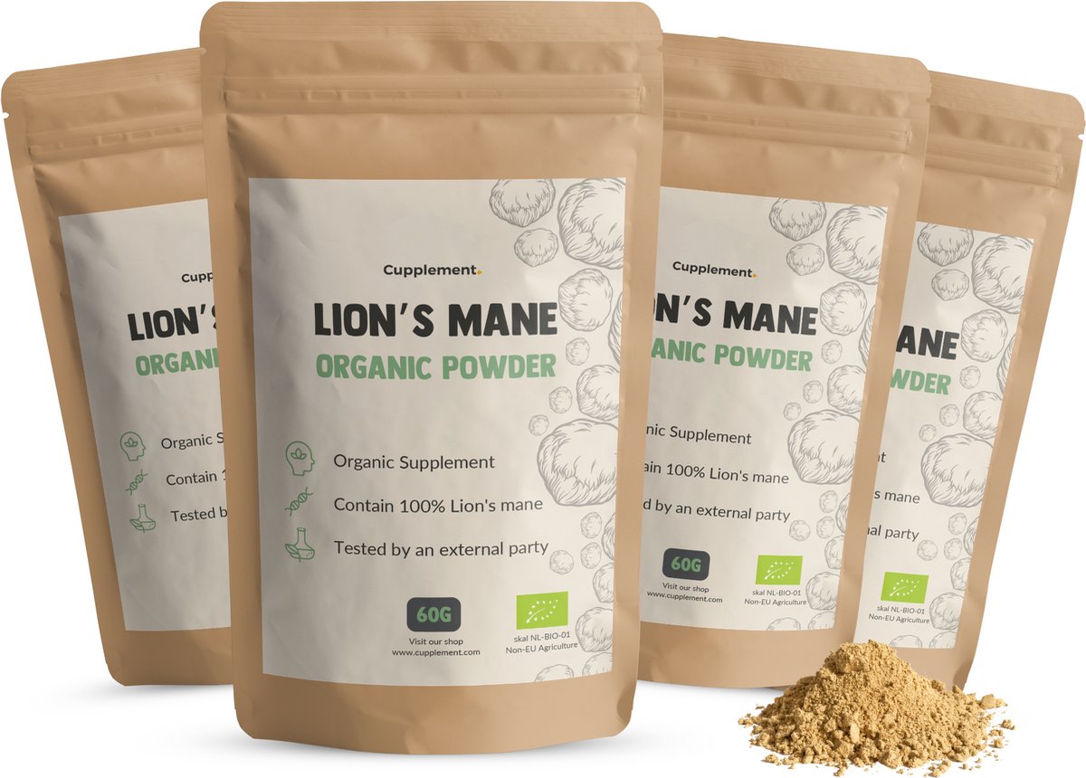 Goedkoopste Cupplement Lion's Mane Paddenstoel Poeder 60 Gram – Biologisch Hericium Erinaceus – Focus, Geheugen, Weerstand & Vitaliteit – Zonder Toevoegingen – Laboratoriumgetest – Past Door Brievenbus – Gratis Scoop – Geen Capsules of Extract – Leeuw