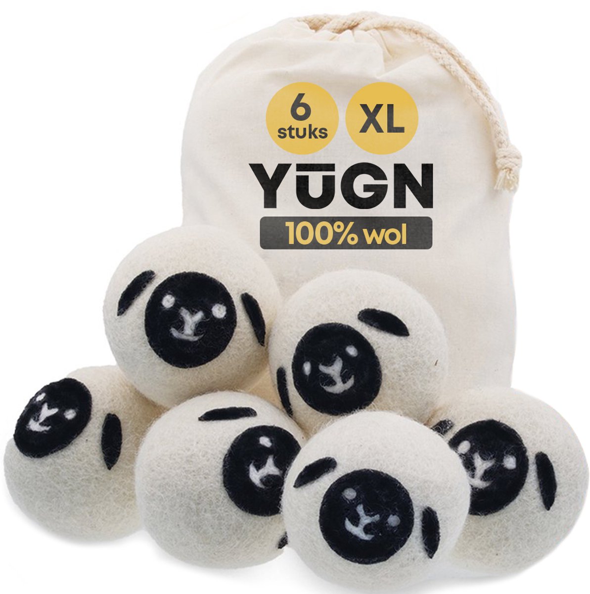 Goedkoopste YUGN BLACK 6 Stuks XL Drogerballen Wol - Wasbol Droogballen Wasballen Droger Ballen Wasbollen Voor Wasdroger - Drogerballen Voor Wasdrogers - Dryer balls