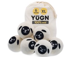 YUGN Drogerballen Wol 6 Stuks XL Wasdrogerballen Sneller Drogen Zwart