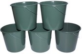 HL - Seau ménager 10 litres - lot de 5 - vert foncé - plastique - anse