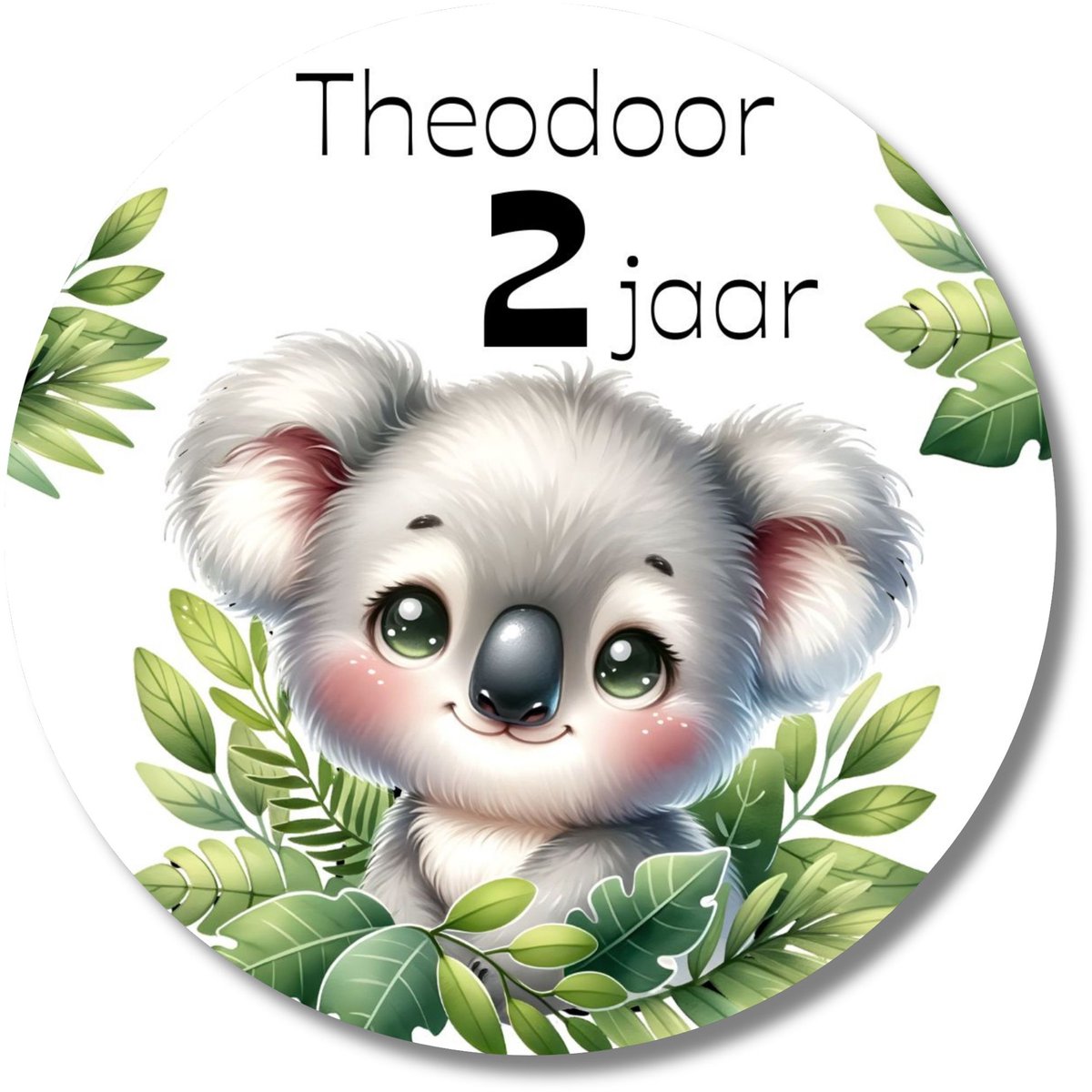 Koala jungle stickers met naam & leeftijd – 20 stuks – traktatie – 40 mm