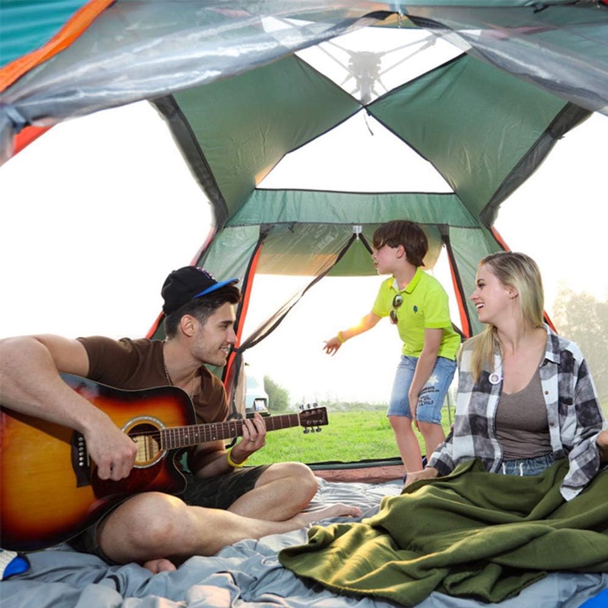Automatische Pop-up Tent - Waterdicht Kampeertent voor 2-3-4 Personen –Camping Tent - 210x210x140cm - Outdoor Kampeer & Festival Tent–Ideaal voor Gezinscamping en Buitenactiviteiten-Snel Opzetbaar– Met Luifel & Draagtas – Groen – Lexorion – foto 7