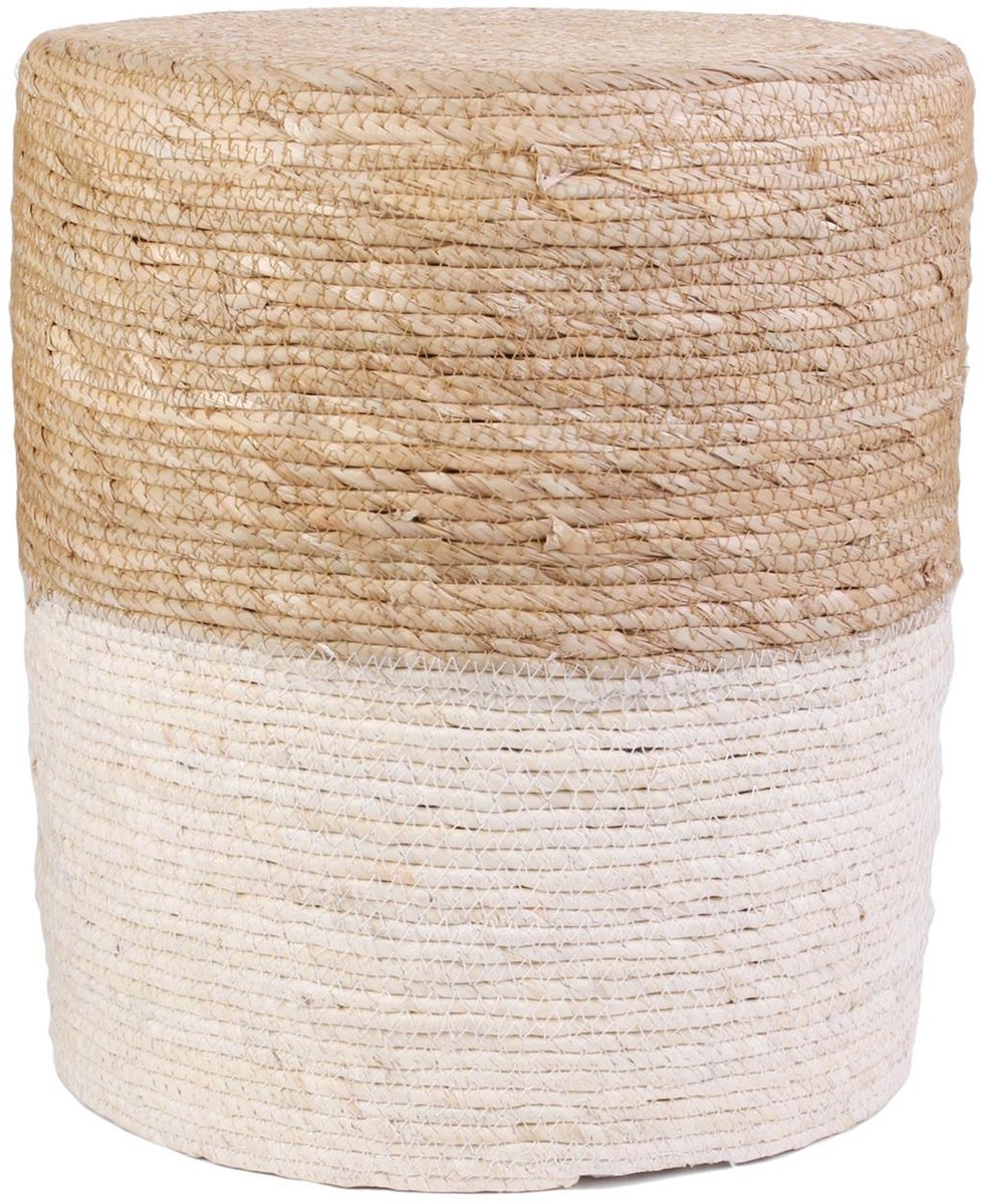 Home Deco Factory Bijzet poef Mirage - Ibiza/boho - beige - MDF - 35 x 41 cm - gevlochten