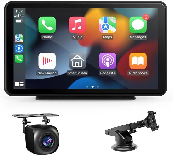 Olvy Carplay Scherm - Geschikt voor Apple & Android - Incl. Achteruitrijcamera - Navigatiesysteem Auto - Draadloos - Touchscreen - Universeel - Multimedia Autoradio - 7 Inch