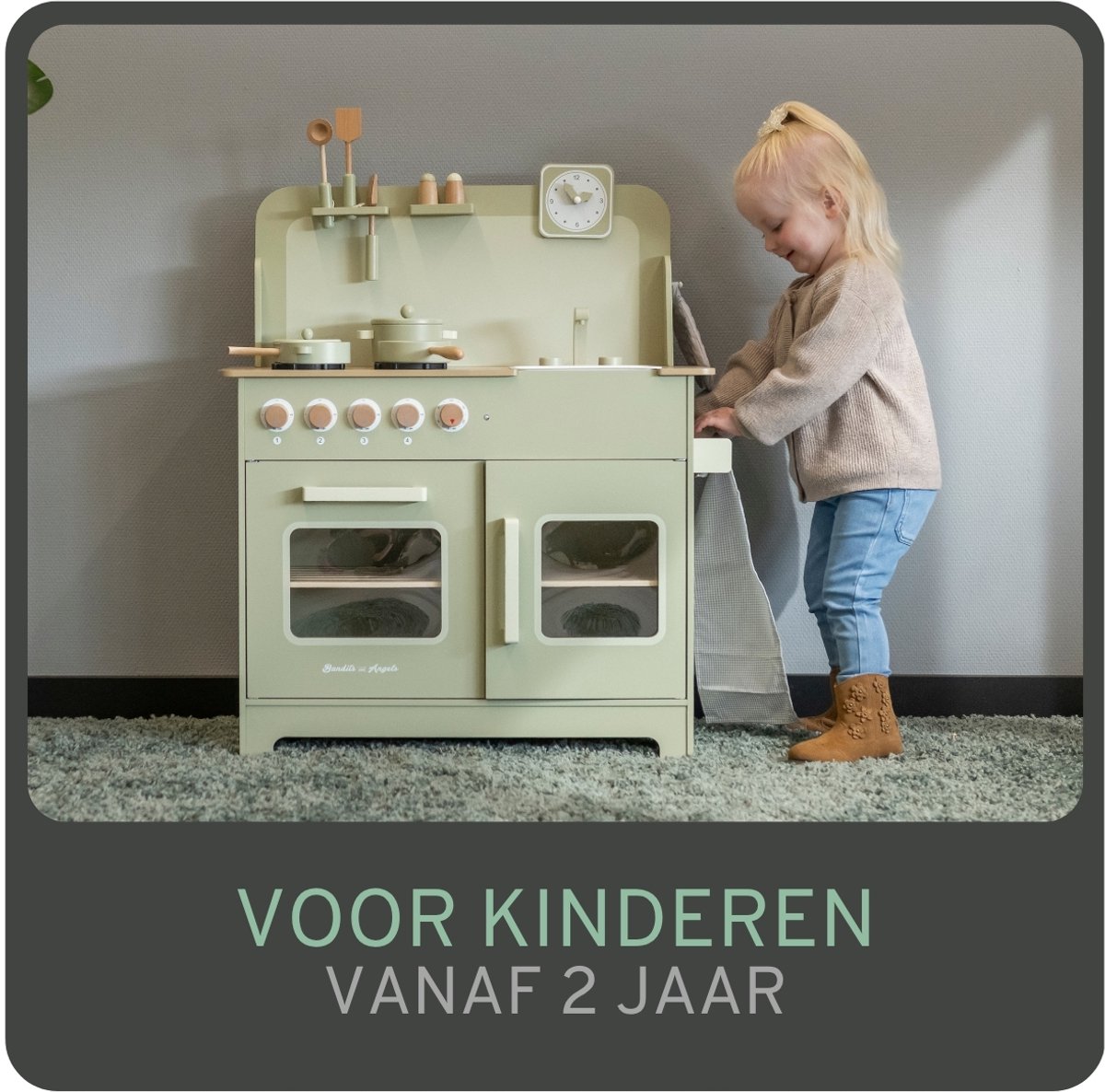 Bandits & Angels Houten Kinderkeuken Chef Deluxe XL Green vanaf 3 jaar voor Jongens en Meisjes - Aanrechthoogte 59 cm - incl. 9 Accessoires - Kinder Keuken Groen - Keukentje Hout — afbeelding 4