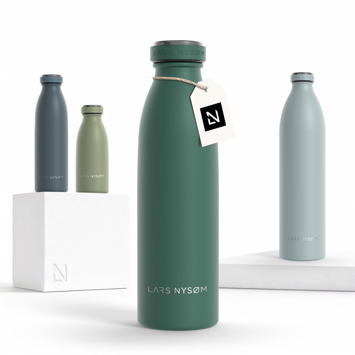 LARS NYSØM Ren Roestvrijstalen drinkfles 500ml - BPA-vrij geïsoleerde waterfles 0,5 Liter (Pine Green)