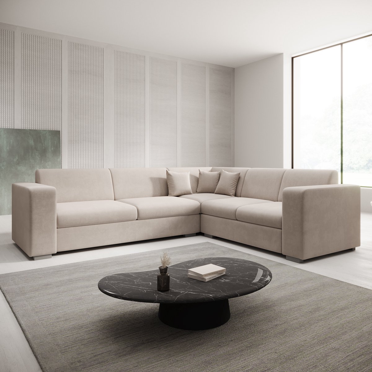 Meubella - Hoekbank Santana - Beige - Stof - Rechts