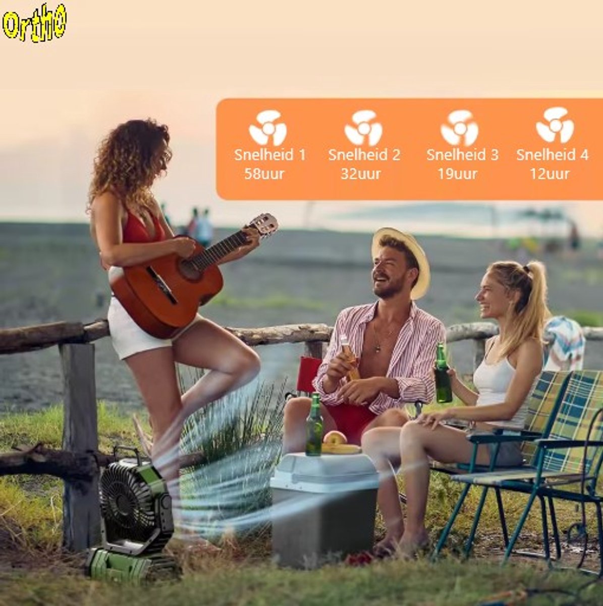 Ortho® - Draagbare ventilator - Grote batterijcapaciteit - Ventilator staand - Tafel ventilator - Camping ventilator - Ventilator lamp - Draagbaar - Met afstandsbediening - Groen thumbnail 3