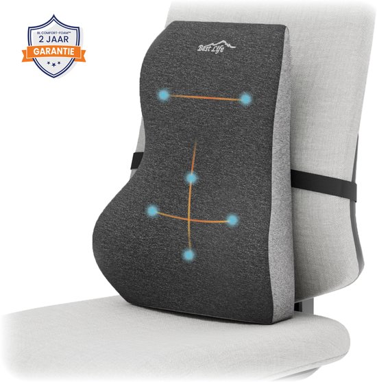 Coussin de dos Bas du dos XL – Coussin d'assise Orthopédique – Support dorsal – Coussin lombaire – Coussin de voiture – Chaise de voiture et de bureau – Incl. E-BOOK