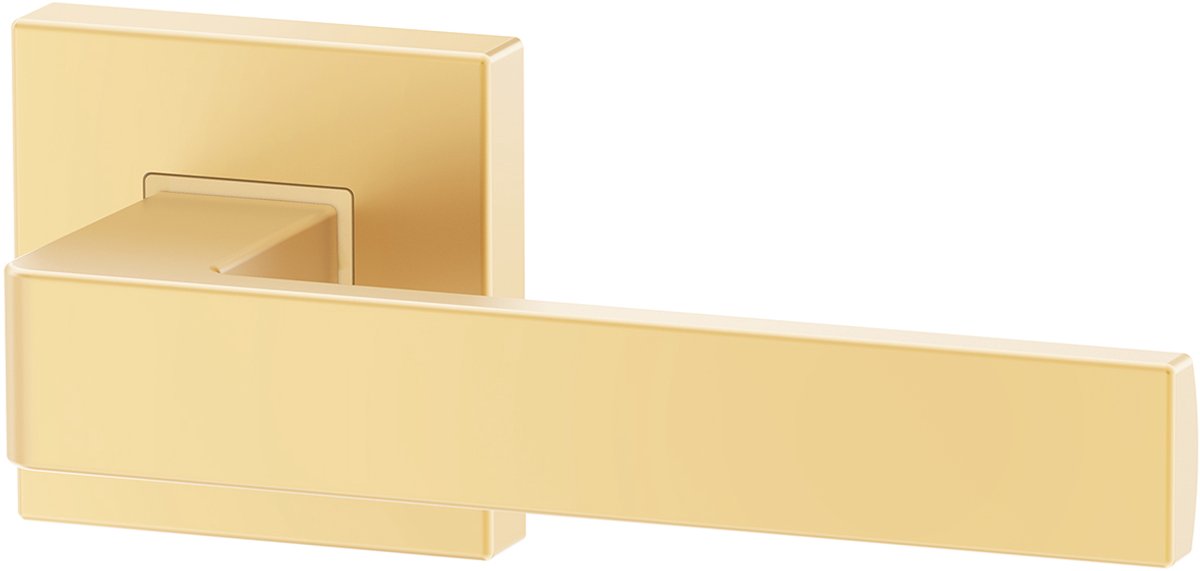 Mat Gouden Deurbeslag ERGO, Deurbeslag set Binnendeur, Deurklink Set, Deurklink Op Vierkant Rozet, zonder extra onderrozet, Mat Goud, Deurkruk, Incl. Bevestigingsmateriaal - Terugslagveer