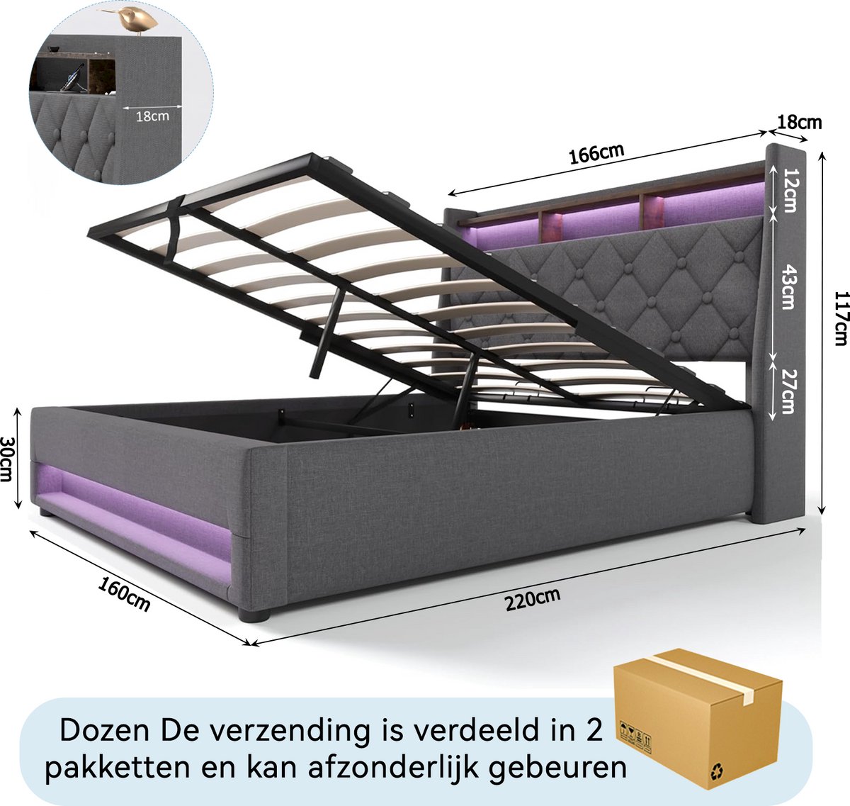 Linnen Linnen Gestoffeerd Opbergbed 160x200 cm - afbeelding 5