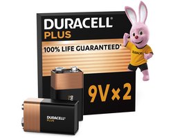 Duracell Plus 9V - alkaline batterijen - 6LR61 - 2 stuks