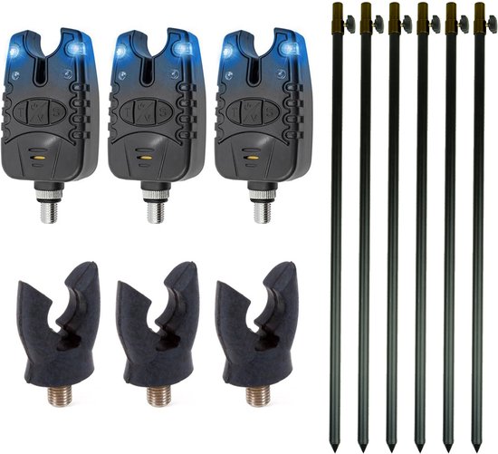 Eurocatch Bite Alarm Bankstick set 3 cannes - Pêche de la carpe - Alarme de touche - Support canne