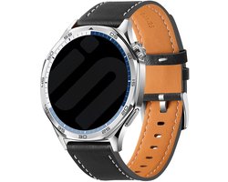 Strap-it Smartwatch bandje 22mm - leren 'one push' band geschikt voor Samsung Galaxy Watch 3 45mm - Polar Vantage M / Grit X - Huawei Watch GT 2/3/4/5 (Pro) - 46mm / OnePlus Watch - Xiaomi Watch S1 / S3 / S4 / Watch 2 (Pro) - zwart
