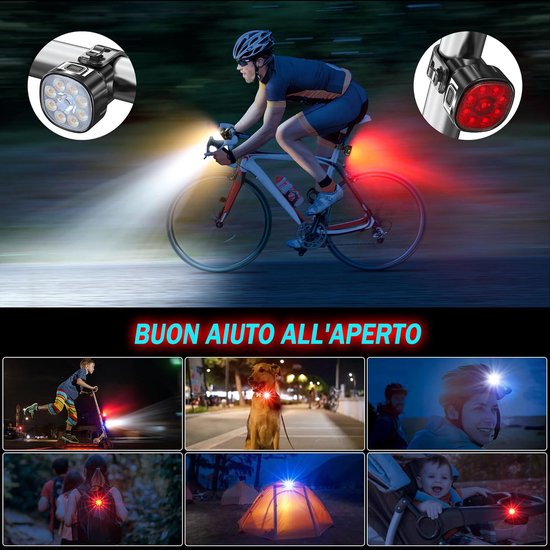 Fietsverlichting - Fietslamp Set - Led Fietslamp - Koplamp Fiets - Fietslampjes - Fietslichten - Fiets Koplamp - Led Fietslampjes Rood En Wit - Voorlicht / Achterlicht - 8+7 Lichtstanden - Ip65 Waterdicht - Led Fietslamp Set - Usb-C Oplaadbaar — afbeelding 2