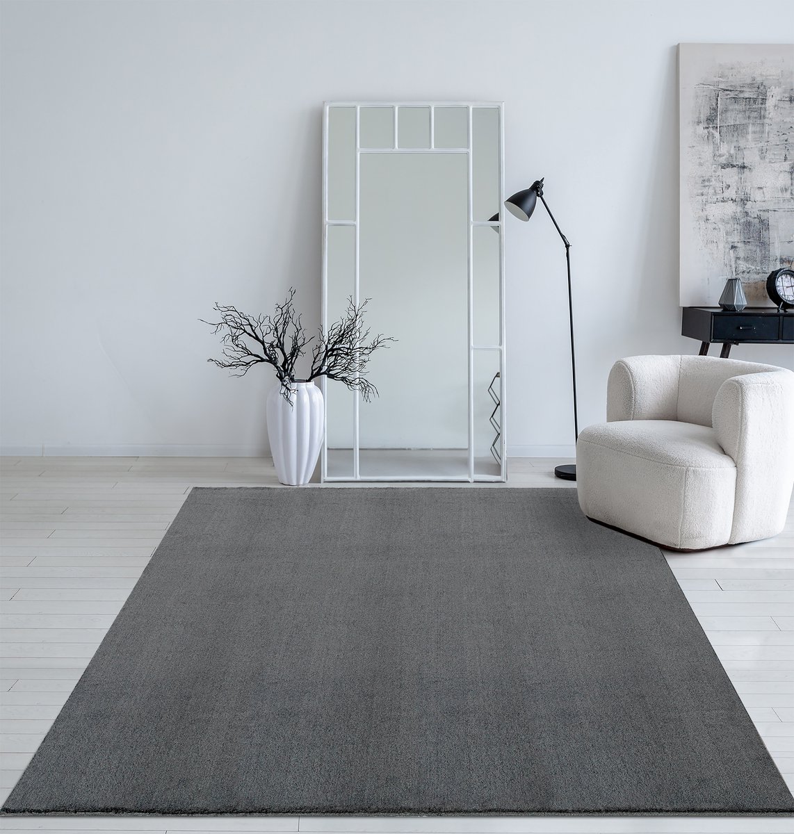 Mia’s Teppiche Taos – superzacht kortflor vloerkleed met antislip rug, wasbaar, Antraciet, 140 x 200 cm