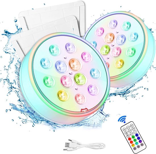 Zwembadverlichting-2 artikelen zwembad verlichting-zwembadlamp-Verbeterde oplaadbare onderwater LED-duiklamp-Met afstandsbediening - IP68 waterdicht-16 kleuren zwembad, badkuip onderwater zwembadverlichting-Geschikt voor bovengrondse en ondergrondse