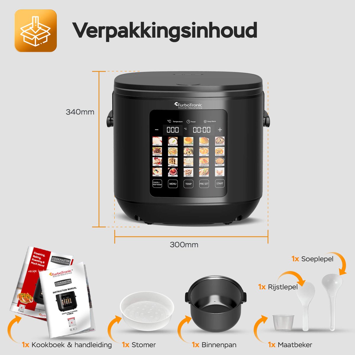 TurboTronic DMC23 Multicooker - Rijstkoker - Stoomkoker- 5 liter - RVS - Zwart thumbnail 6
