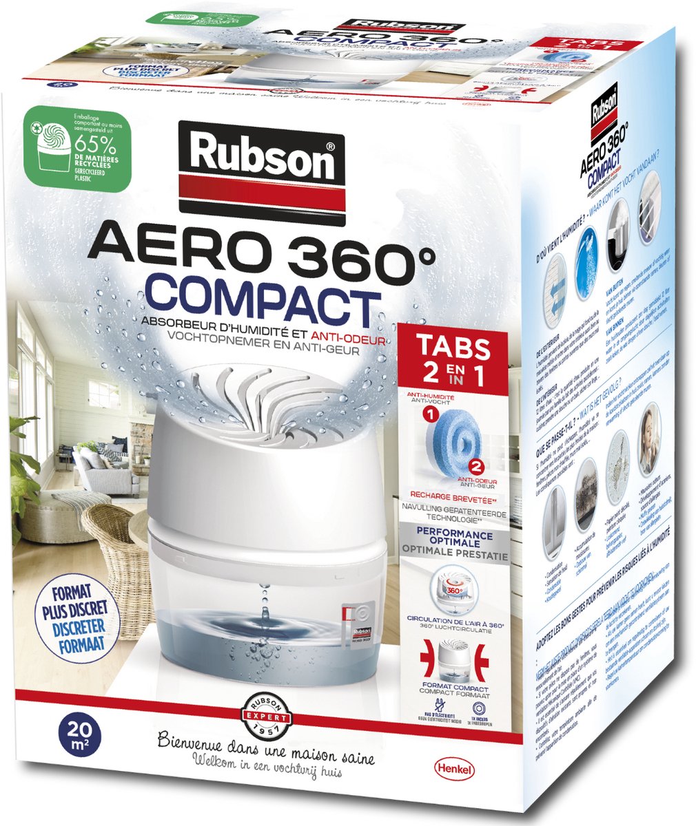 Rubson Vochtopnemer AERO360 Compact 450g box | Vochtvangende Luchtontvochtiger Toestel | O