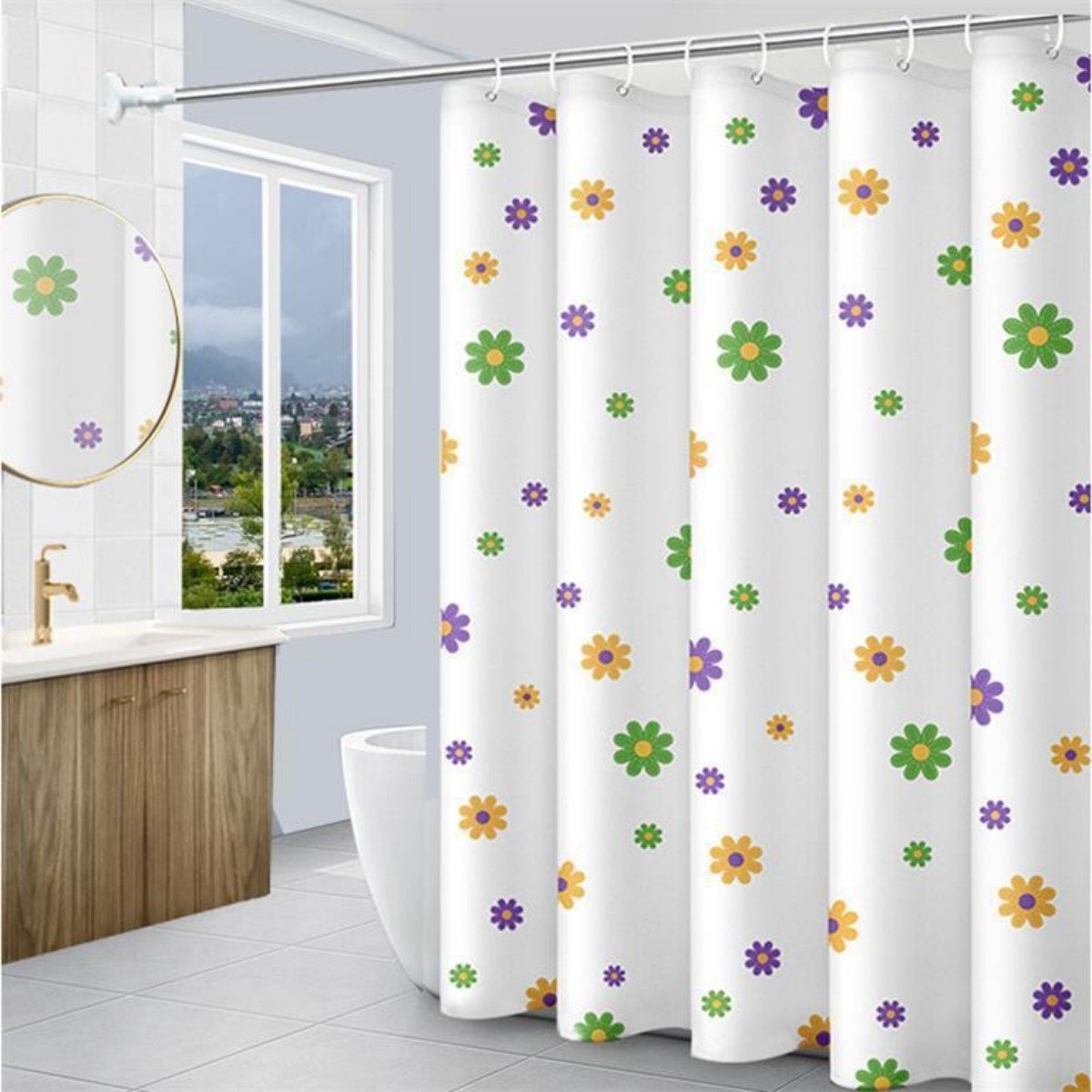 200x220cm Badkamer Douchegordijn - Sneldrogend Badgordijn met Haken - Waterdicht en Schimmelwerend Douchegordijn - met 12 Douchegordijnringen - voor Douche en Bad