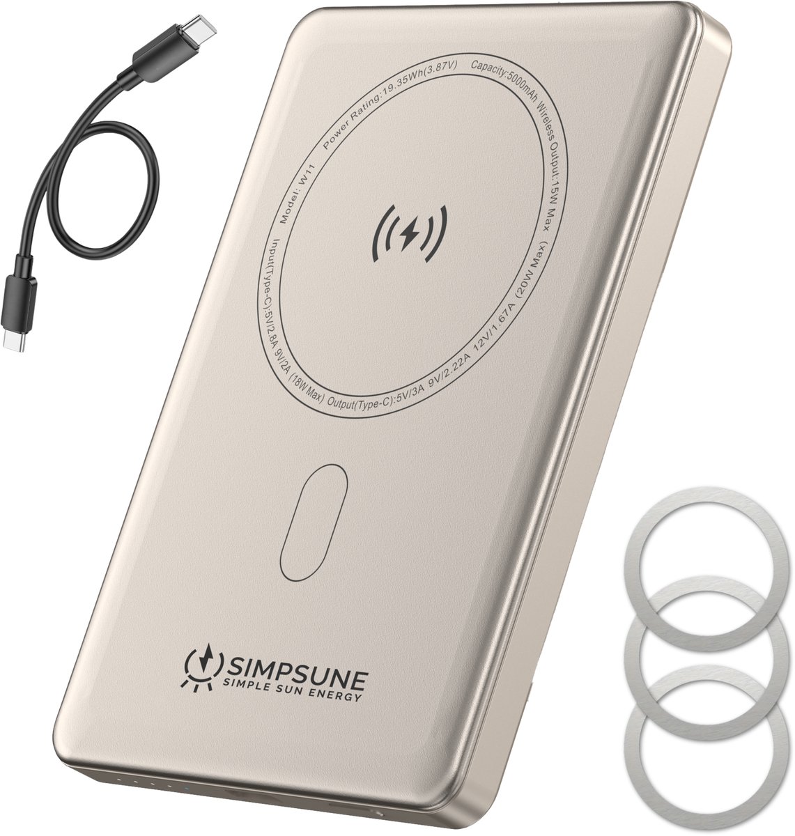 Simpsune MagSafe Powerbank 5000mAh 20W Zwart
