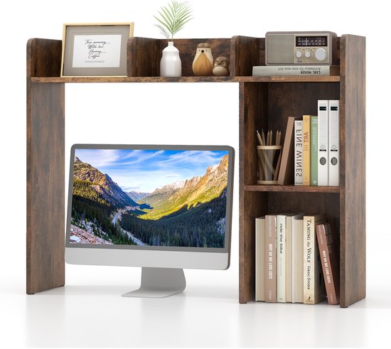 COSTWAY Bureaurek, tafelrek met 4 planken en open vak, opbergsysteem, multifunctionele tafelorganizer voor bureau, 94 x 25 x 74 cm, naturel