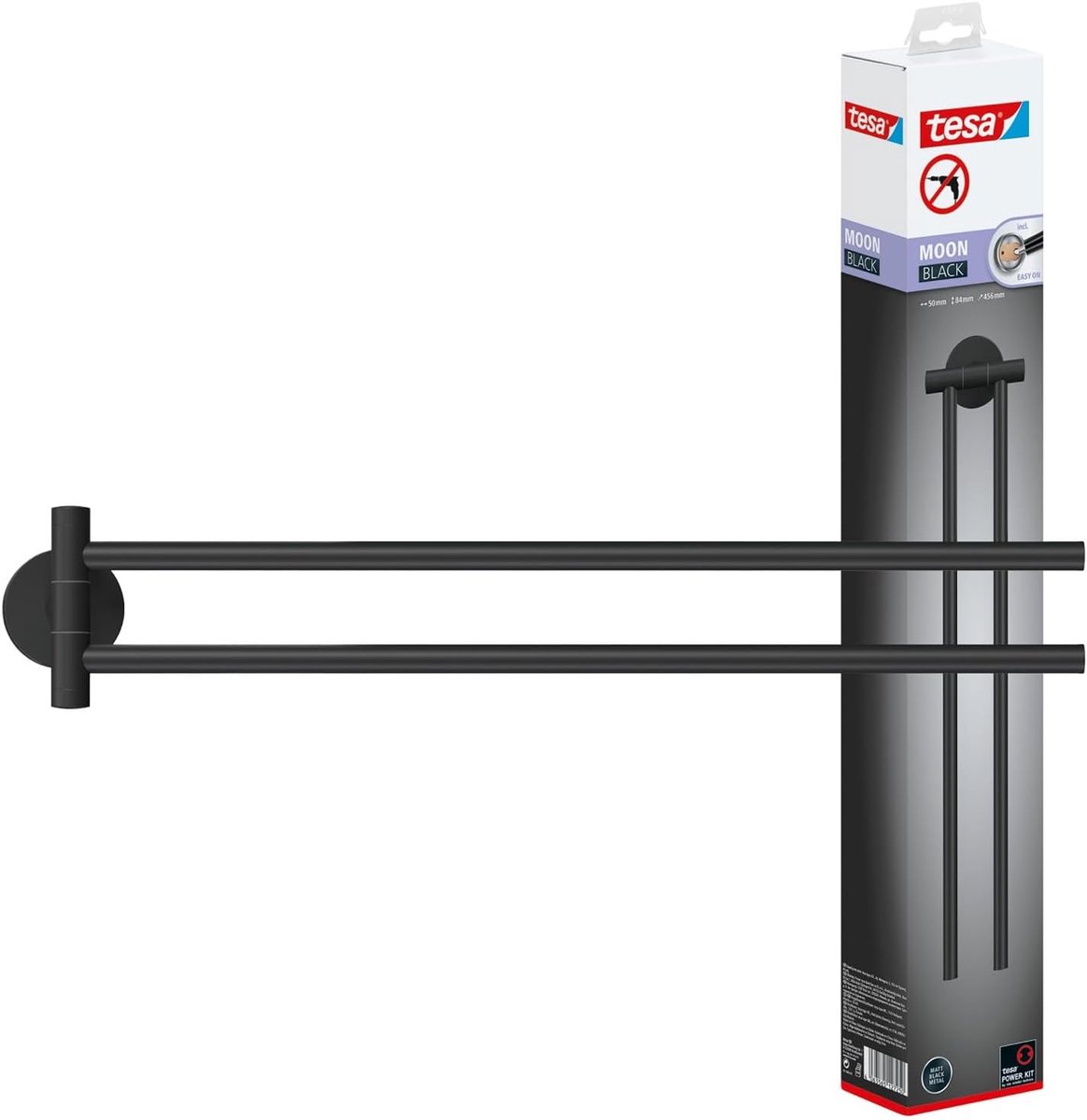 Handdoekrek 2-armig - Mat Zwart, Zelfklevend, Voor Badkamer en WC - Modern & Industrieel Design - Zonder Boren