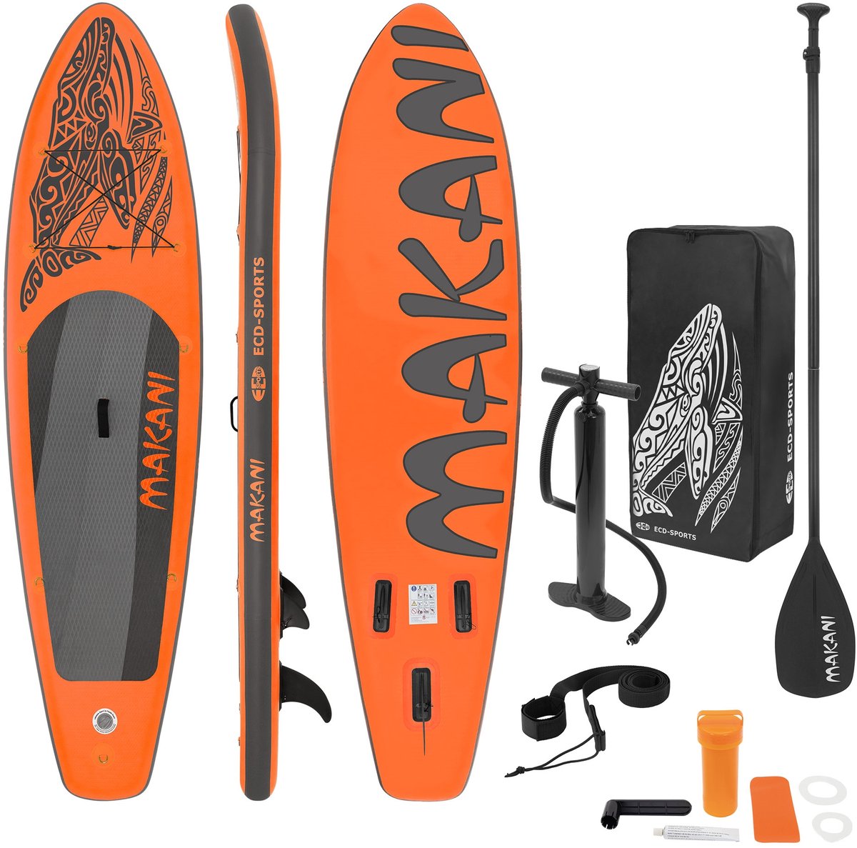 Bol.com Opblaasbare Stand Up Paddle Board Makani Oranje, 320x82x15 cm, incl. pomp en draagtas, gemaakt van PVC en EVA aanbieding