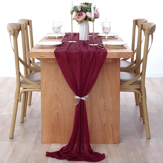 Chiffon tafelloper Pasen Lente Boho Rustiek 30*300cm Bruiloft loper Transparante bruidsdouche decoraties - Claret