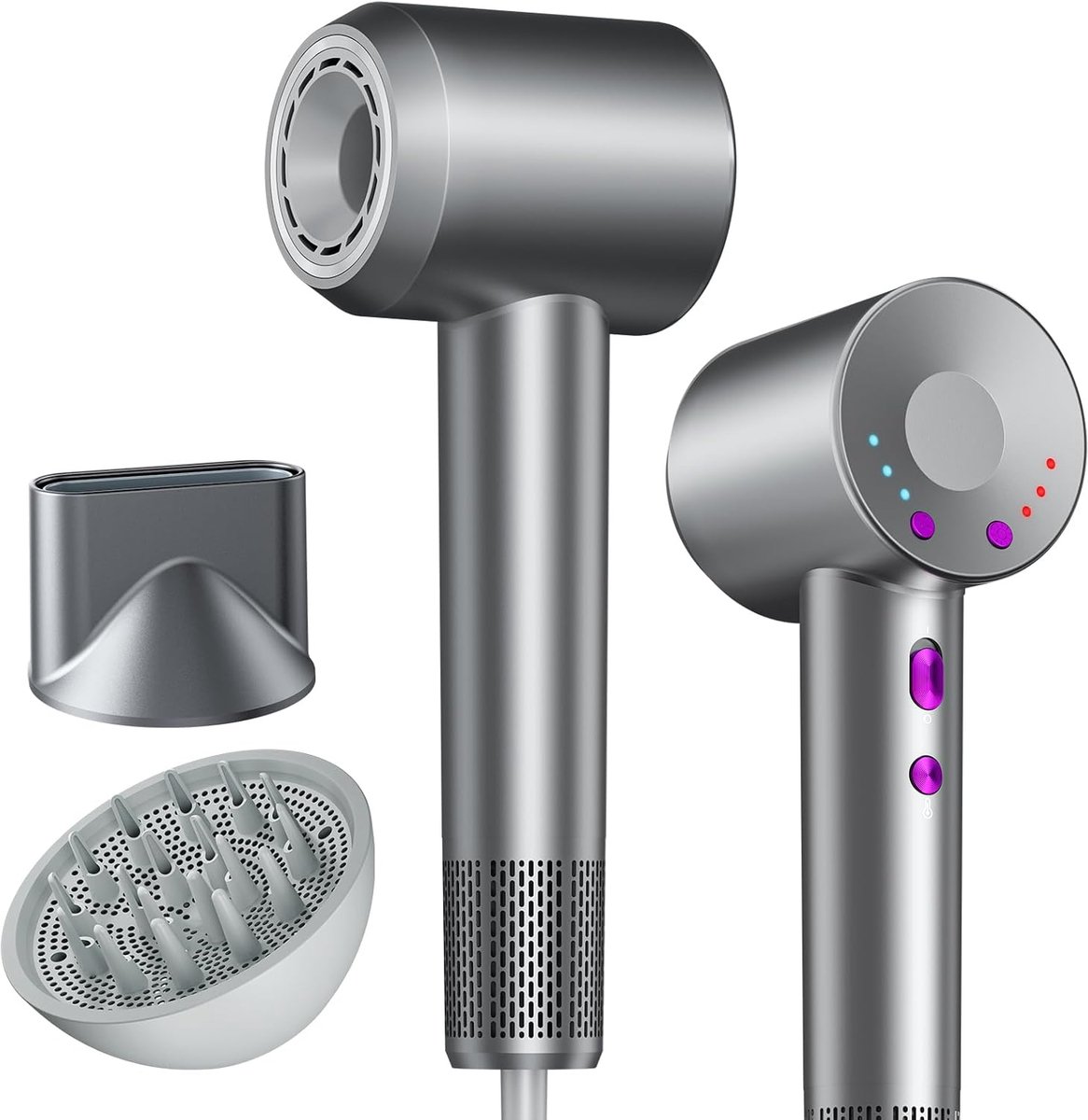 Krachtige Föhn 1600W met Ionische Technologie, Pluisvrije Magnetische Nozzle en Diffuser - 3 Snelheden en 4 Temperatuurinstellingen voor Salonkwaliteit