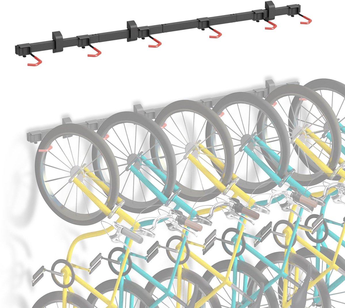 Ibenzoa® Ruimtebesparende Fietswandhouder voor Veilig Opslaan van Zes Fietsen met Verstelbare Haken