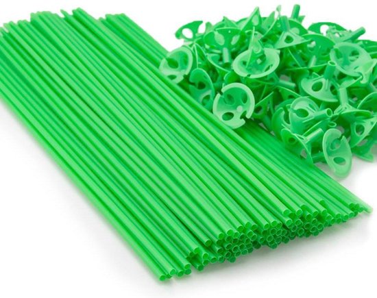 Ballonstokjes Groen met houders 40cm 100 stuks