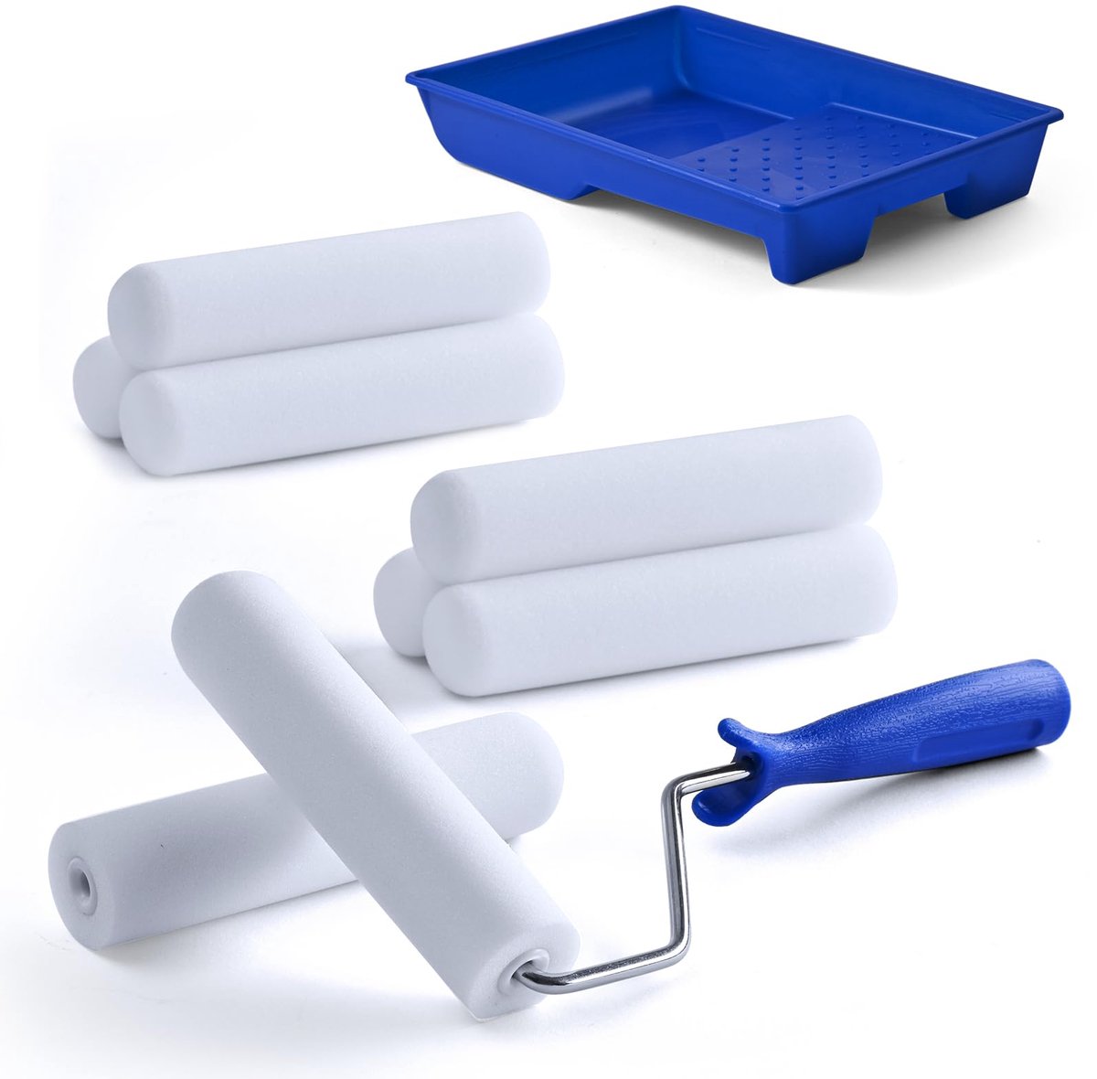 Ibenzoa® Hoogwaardige Schilderrollerset met Rubberen Handgrepen voor Veelzijdig Gebruik, 15 cm, 8 Stuks