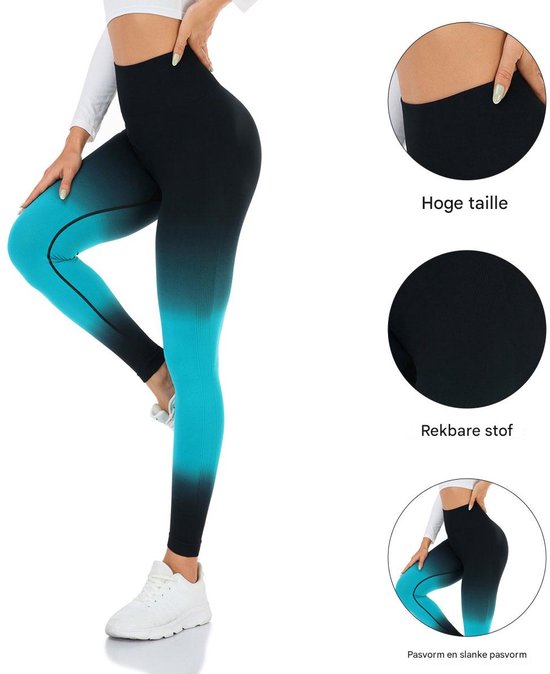 Sportlegging Dames - Hoge Taille Yogabroek - Tie-Dye & Stretch - Voor Fitness & Outdoor - Yoga Pants - Vrouwen - Pauwblauw - L - 1 stuk — afbeelding 5