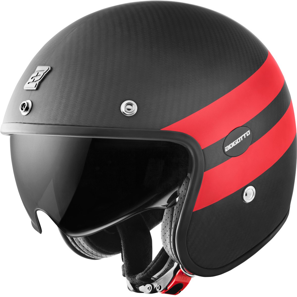 Bogotto V587 Crono Carbon Mat Zwart Rood Jethelm - Maat XL - Helm