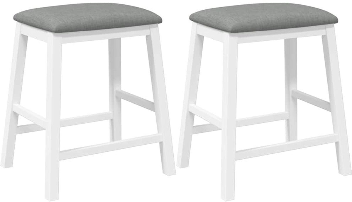 vidaXL Barstoelen - met - kussens - 2 - st - massief - hout - rubber - wit wit en grijs