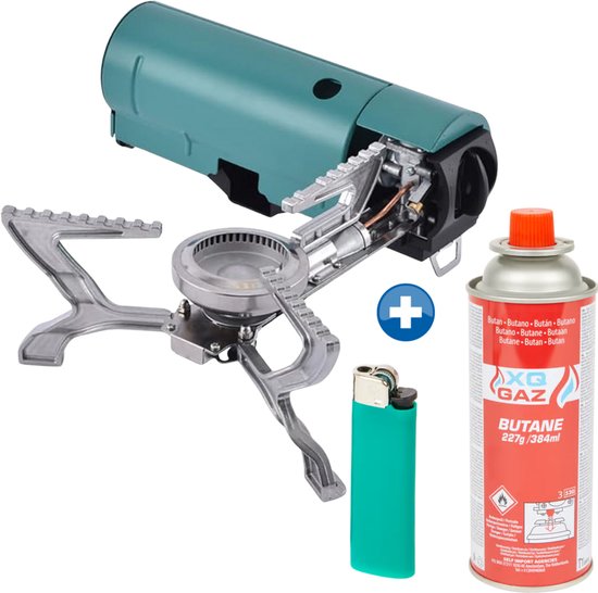 Camping Kooktoestel - Groen - Compatibel met Gaspatronen 227g, Camping Gas Cooker opvouwbaar met Foedraal, Opvouwbaar Campingfornuis, met piëzo ontsteking voor binnen/buiten, Camping Gasbrander. Onmisbaar bij Noodpakket, Backpack, Visspullen.