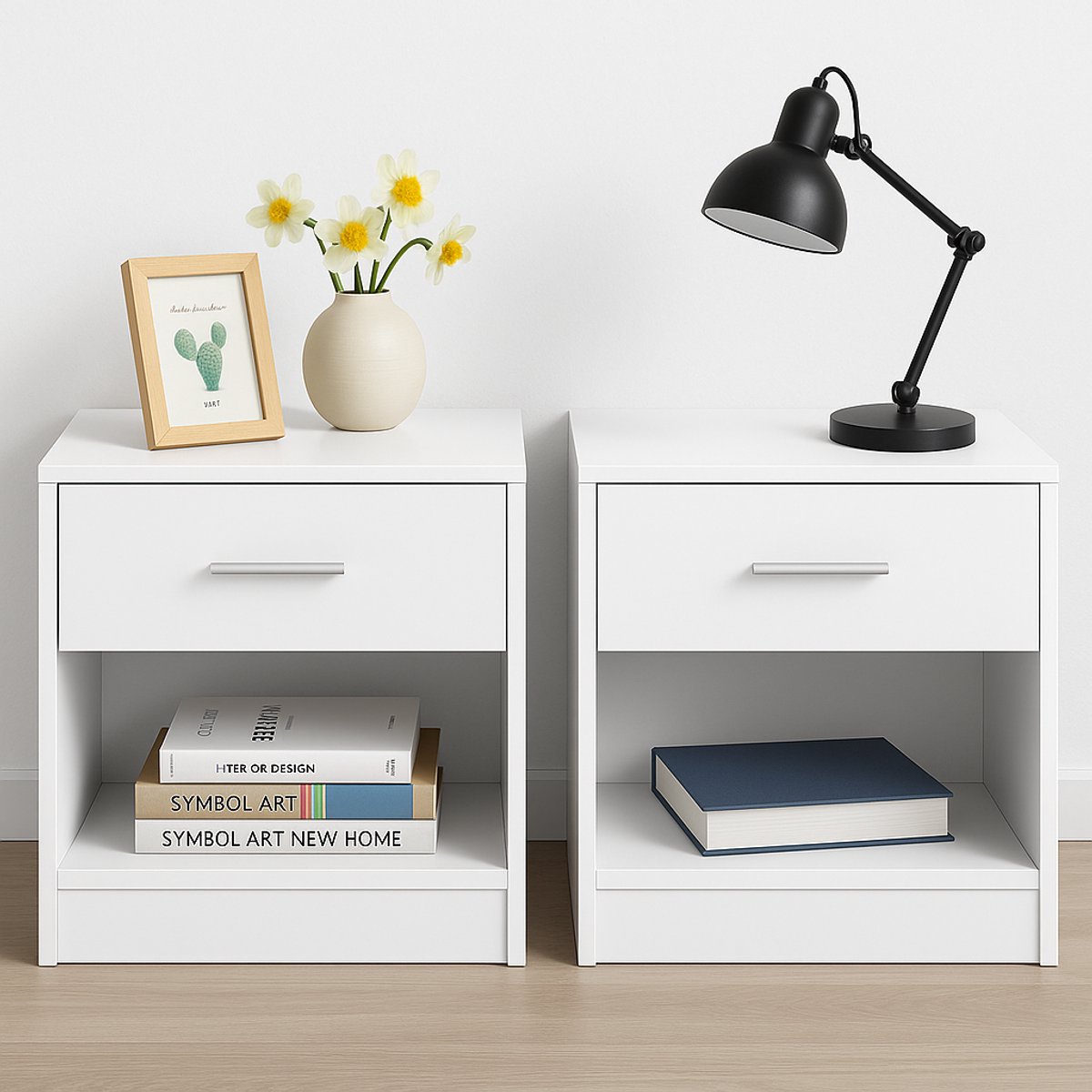 MAZAZU Nachtkastjes - Set van 2 - Wit - Met Lade - 28 x 39 x 41 cm