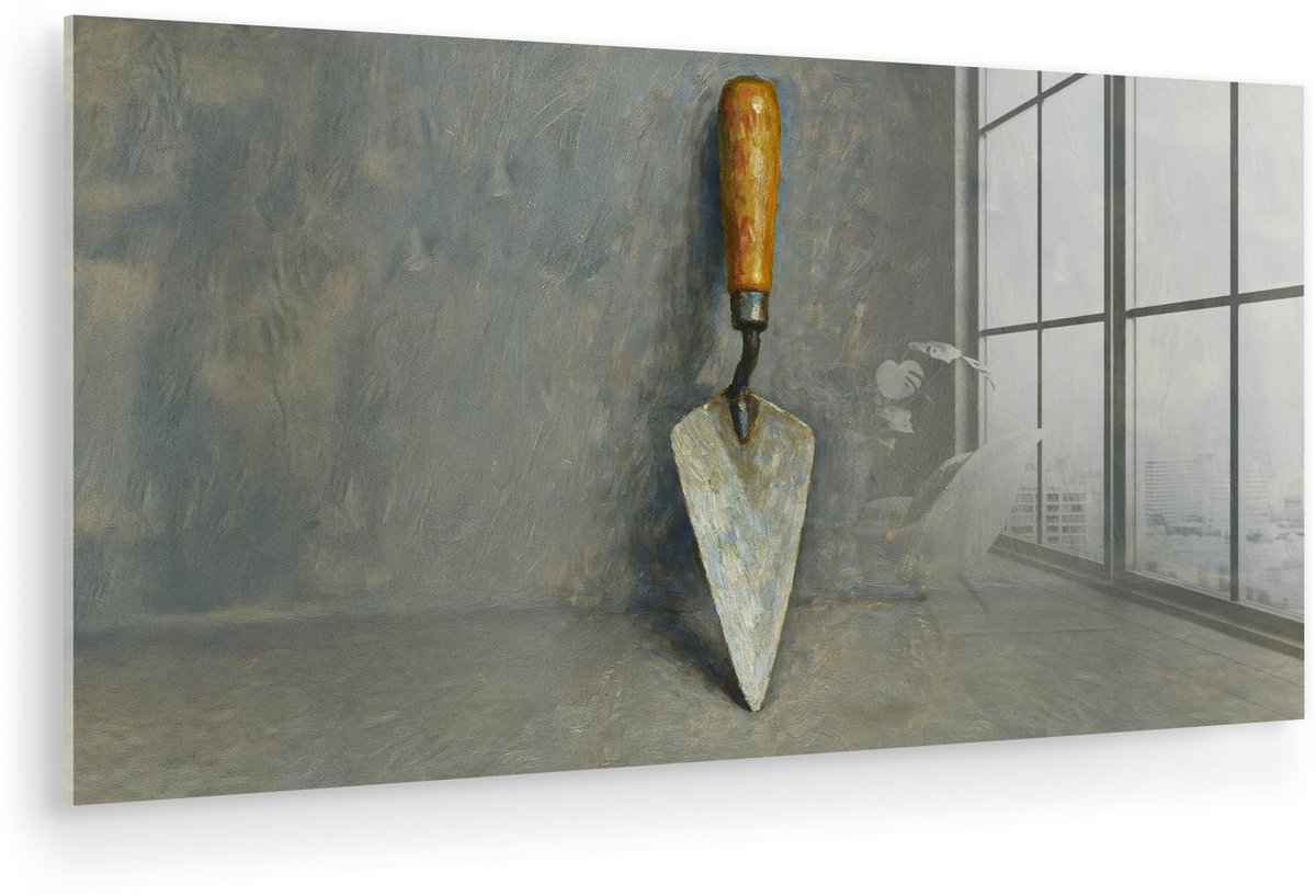 MuchoWow® Glasschilderij 40x20 cm - Schilderij acrylglas - Troffel - Verf - Gereedschap - 