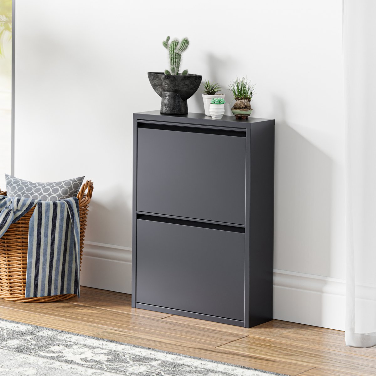 en.casa Schoenenkast Sokndal 2 kleppen grijs 71x50x15 cm [en.casa]