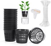 Azalia 12 Stks 3" Netto Cup Kwaliteit Mesh Potten/Manden Met Zelf Watering Wick Cord & Labels Voor Tuin Hydrocultuur Planten Vijver Mason Jar Orchidee Groeiend