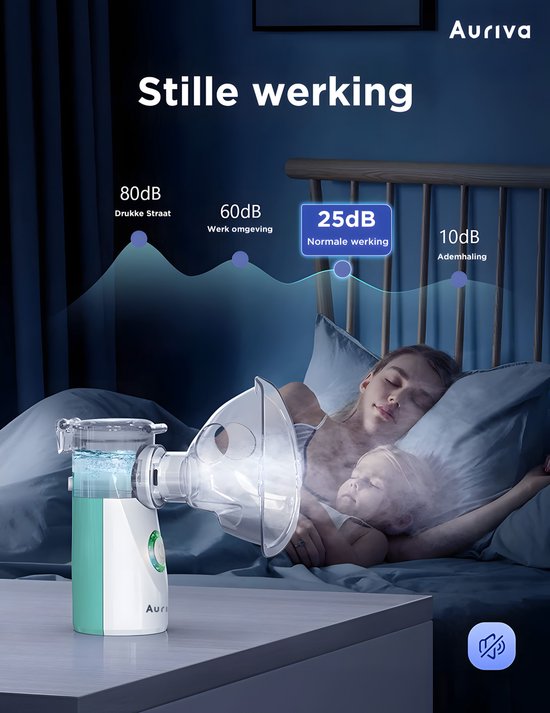 Auriva® Aerosoltoestel - Ultrasone Vernevelaar Inhalator – Inhalatieapparaat voor Kinderen, Volwassenen en Baby’s – Voor Luchtwegaandoeningen - Oplaadbaar - Incl. Maskers en reistas