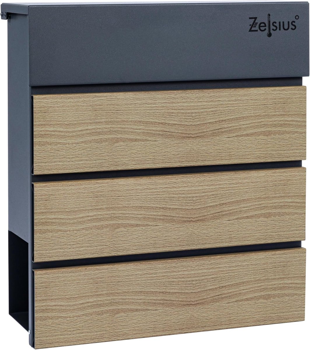 Houten Brievenbus met Krantenvak - Antraciet RAL7016 - Wandmontage met Soft-Close Mechanisme