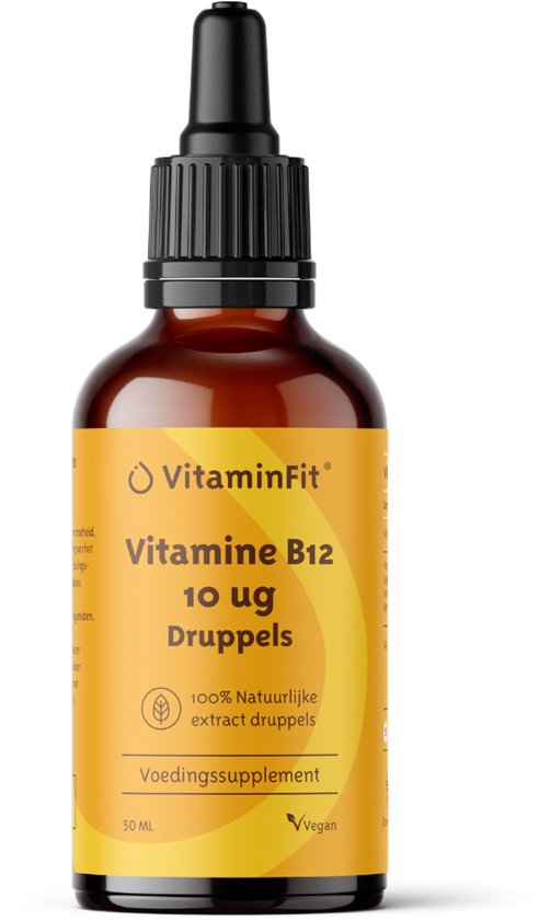 VitaminFit Vitamine B12 - 10 ug/mcg Druppels - 100% Natuurlijk & Plantaardig - 50 ML - Biologisch actieve methylcobalamine - Vloeibaar