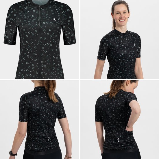 BBB Cycling DonnaFit R - Maillot de cyclisme femme manches courtes - Maillot de cyclisme durable femme - Noir Floral - Taille L - BBW-413